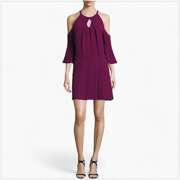 Ramy Brook Evette Cold Shoulder Keyhole Neckline Mini Dress in Sangria 8 - Picture 1 of 6